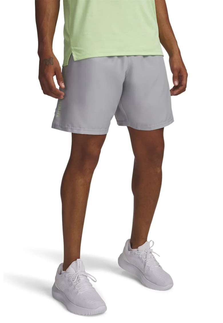Pantaloni cu logo si buzunare laterale, pentru antrenament Tech, Gri deschis melange/Verde lime