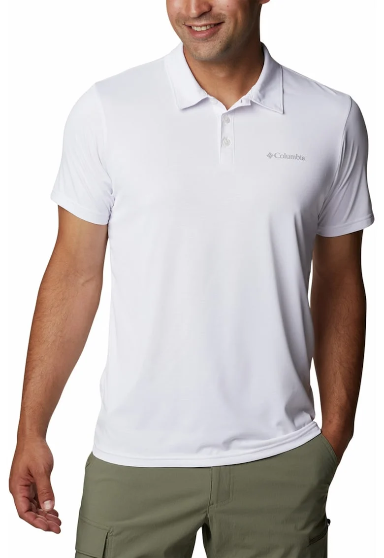 Tricou polo pentru trekking si drumetii, Alb optic