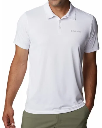 Tricou polo pentru trekking si drumetii, Alb optic