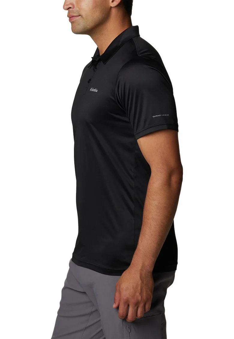 Tricou polo pentru trekking si drumetii, Negru