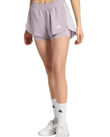 Pantaloni scurti cu model 2 in 1 si colanti interiori pentru fitness, Alb/Liliac prafuit
