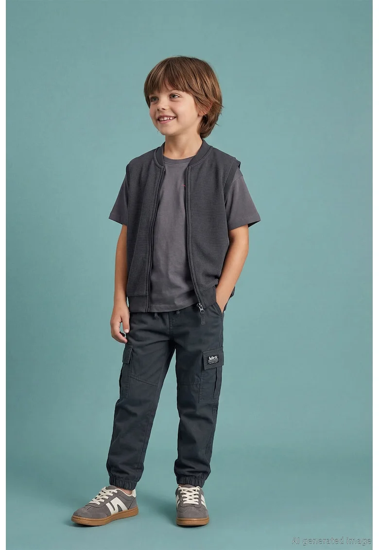 Pantaloni cargo de bumbac cu snur, Gri carbune