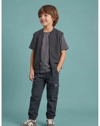 Pantaloni cargo de bumbac cu snur, Gri carbune