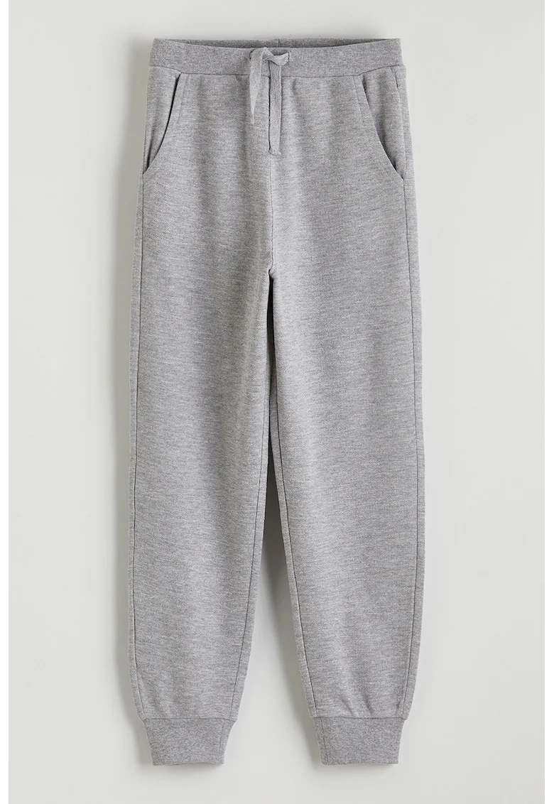 Pantaloni de trening cu croiala conica si snur, Gri deschis melange
