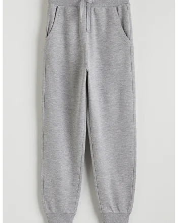 Pantaloni de trening cu croiala conica si snur, Gri deschis melange
