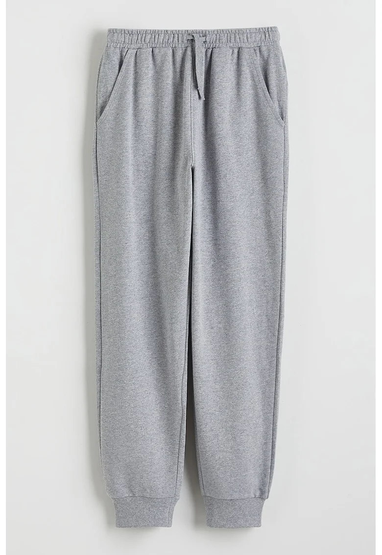 Pantaloni de trening cu croiala conica si snur, Gri melange