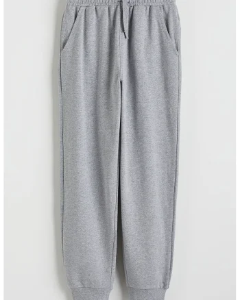 Pantaloni de trening cu croiala conica si snur, Gri melange
