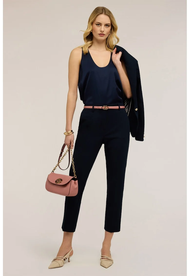 Top de satin cu decolteu adanc, Bleumarin