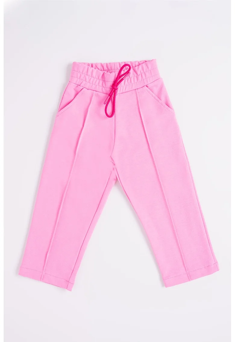 Pantaloni de trening din amestec de bumbac cu snur, Roz pal