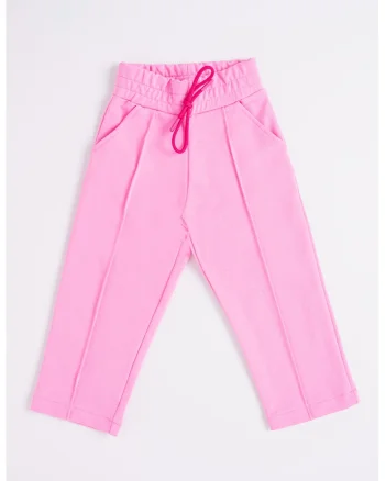 Pantaloni de trening din amestec de bumbac cu snur, Roz pal
