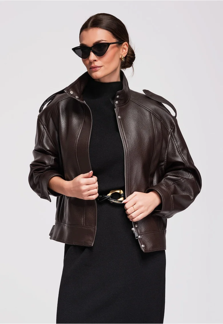Jacheta de piele  OW-JAFL-0104, Maro