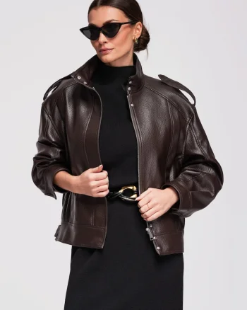 Jacheta de piele  OW-JAFL-0104, Maro