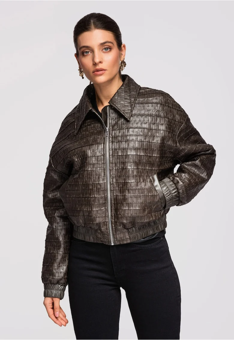 Jacheta de piele  OW-JAFL-0102, Maro