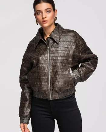 Jacheta de piele  OW-JAFL-0102, Maro