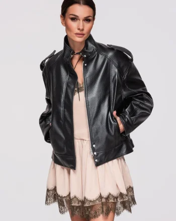 Jacheta de piele  OW-JAFL-0104, Negru