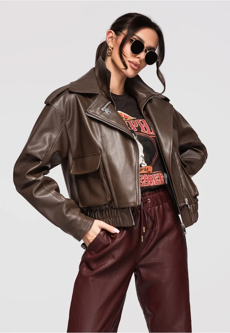 Jacheta de piele  OW-JAFL-0128, Maro