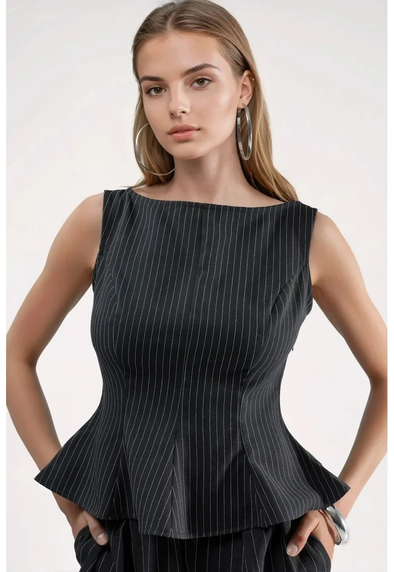 Top dama,  cu fermoar, Negru, elastan/poliester/viscoza