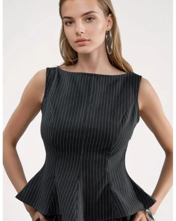 Top dama,  cu fermoar, Negru, elastan/poliester/viscoza