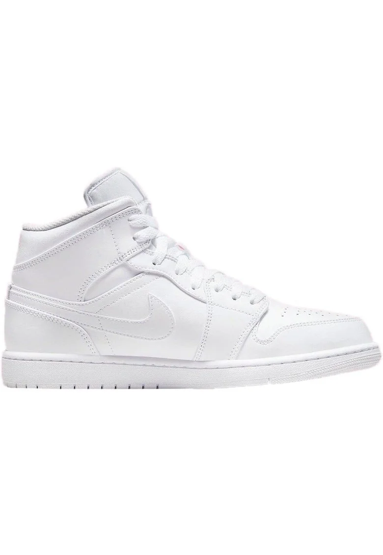 Pantofi sport pentru barbati AIR JORDAN Mid 1, 40.5, alb, piele naturala, Talpa din cauciuc cu sistem de amortizare Air, model 554724-136, Alb
