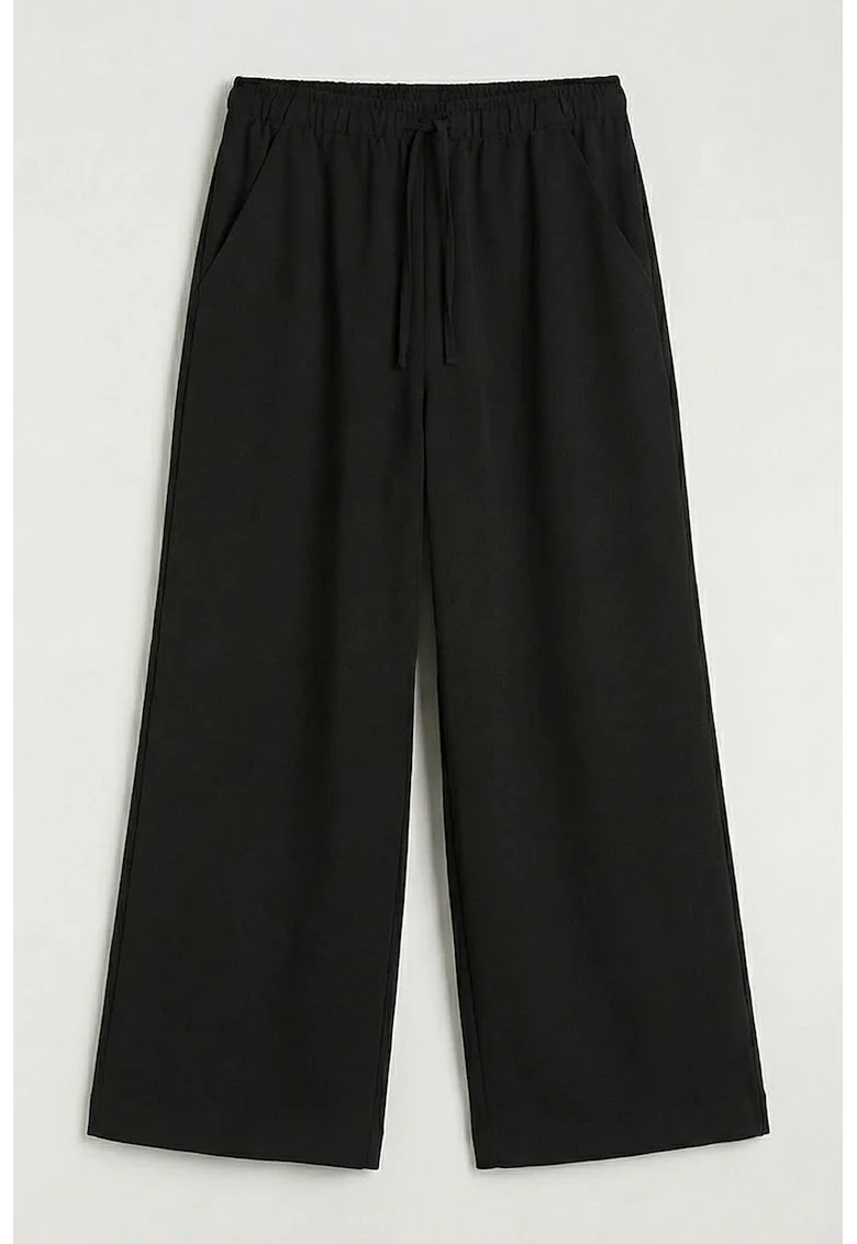 Pantaloni de trening cu croiala ampla si snur de ajustare, Negru