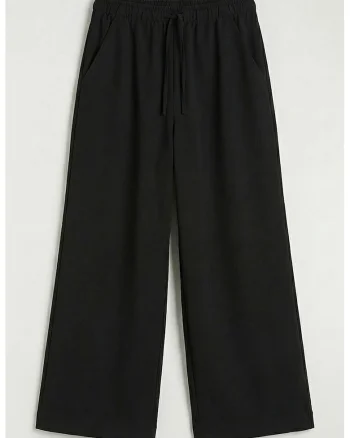Pantaloni de trening cu croiala ampla si snur de ajustare, Negru