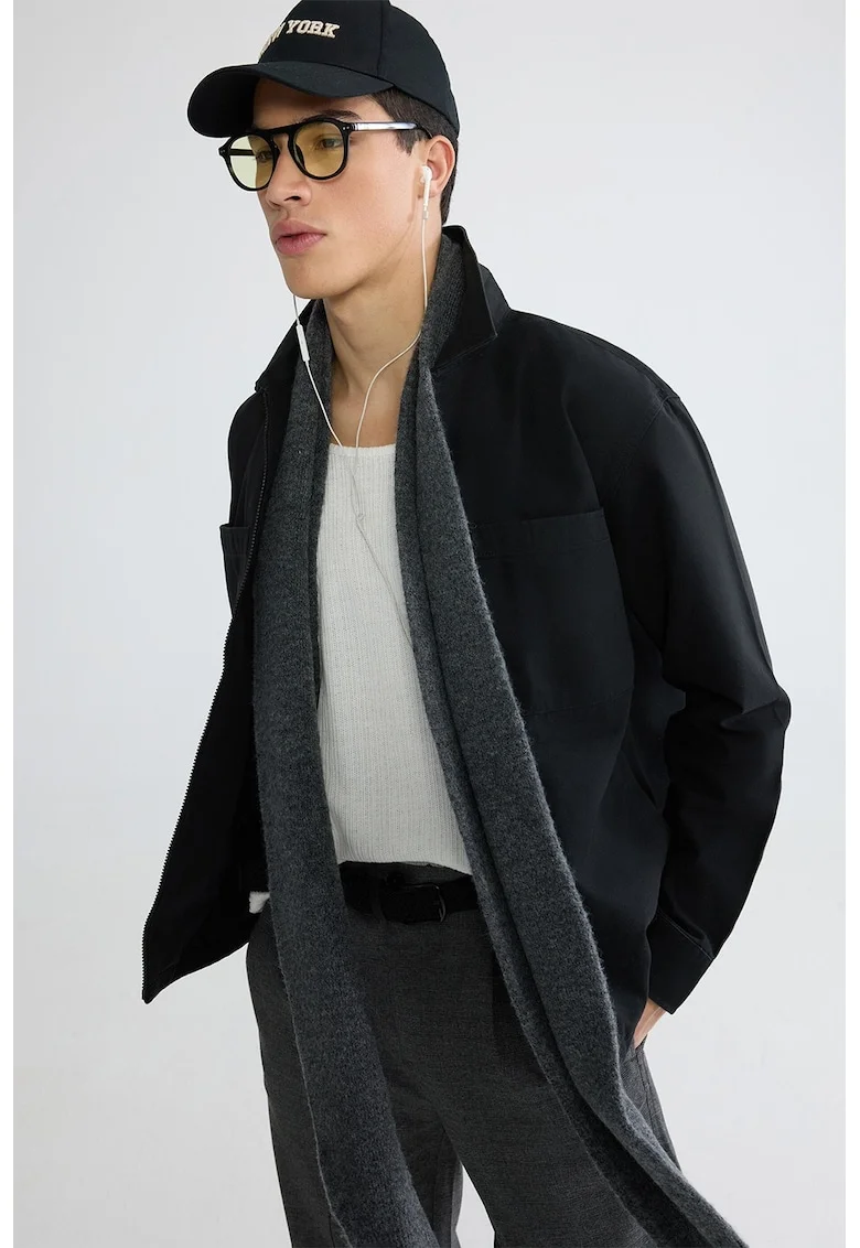 Jacheta regular fit din denim cu fermoar, Negru