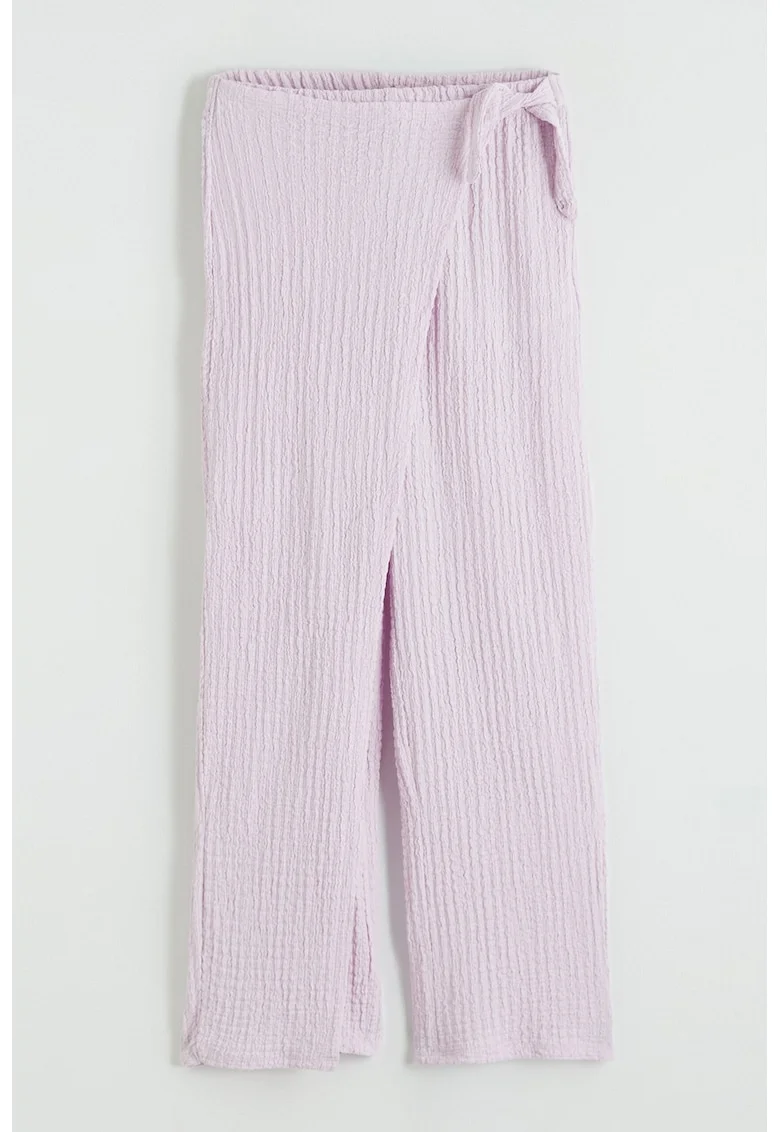 Pantaloni texturati cu croiala ampla si model petrecut, Lila