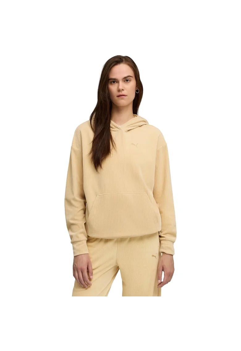 Hanorac femei  Ess Elevated Comfort Velour Rib Hoodie, Bej