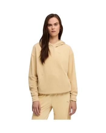 Hanorac femei  Ess Elevated Comfort Velour Rib Hoodie, Bej