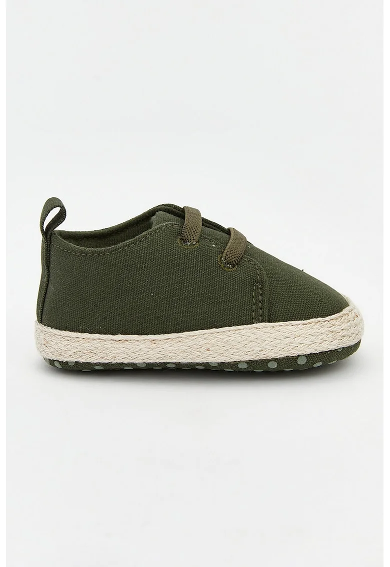 Pantofi crib din panza cu sireturi elastice, Kaki inchis
