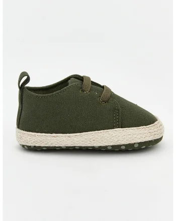 Pantofi crib din panza cu sireturi elastice, Kaki inchis