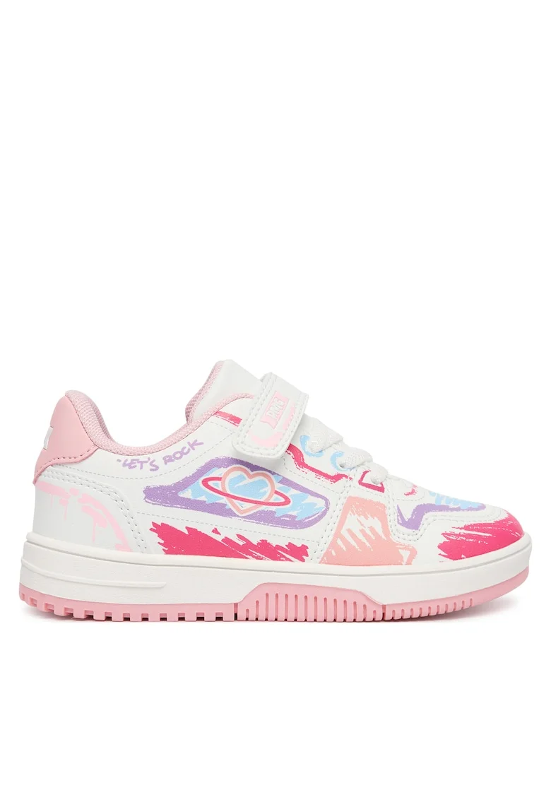 Pantofi sport copii,  fete, velcro, alb, piele ecologica,