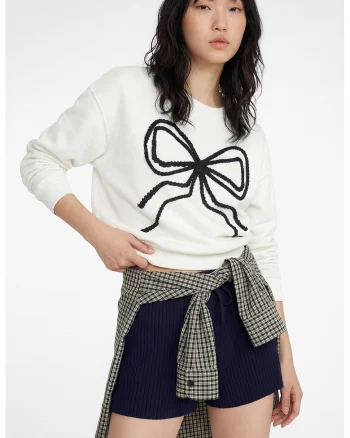 Bluza lejera de trening cu funda frontala, Alb fildes/Negru