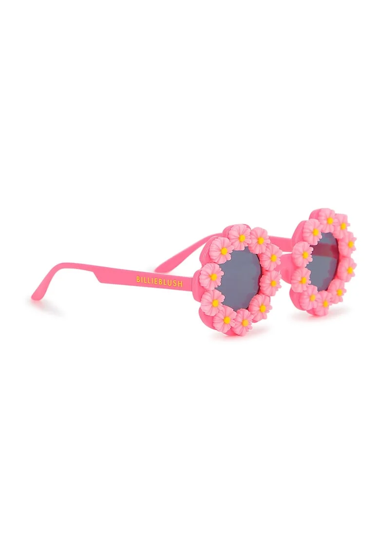 Ochelari de soare rotunzi cu aplicatii florale, Roz