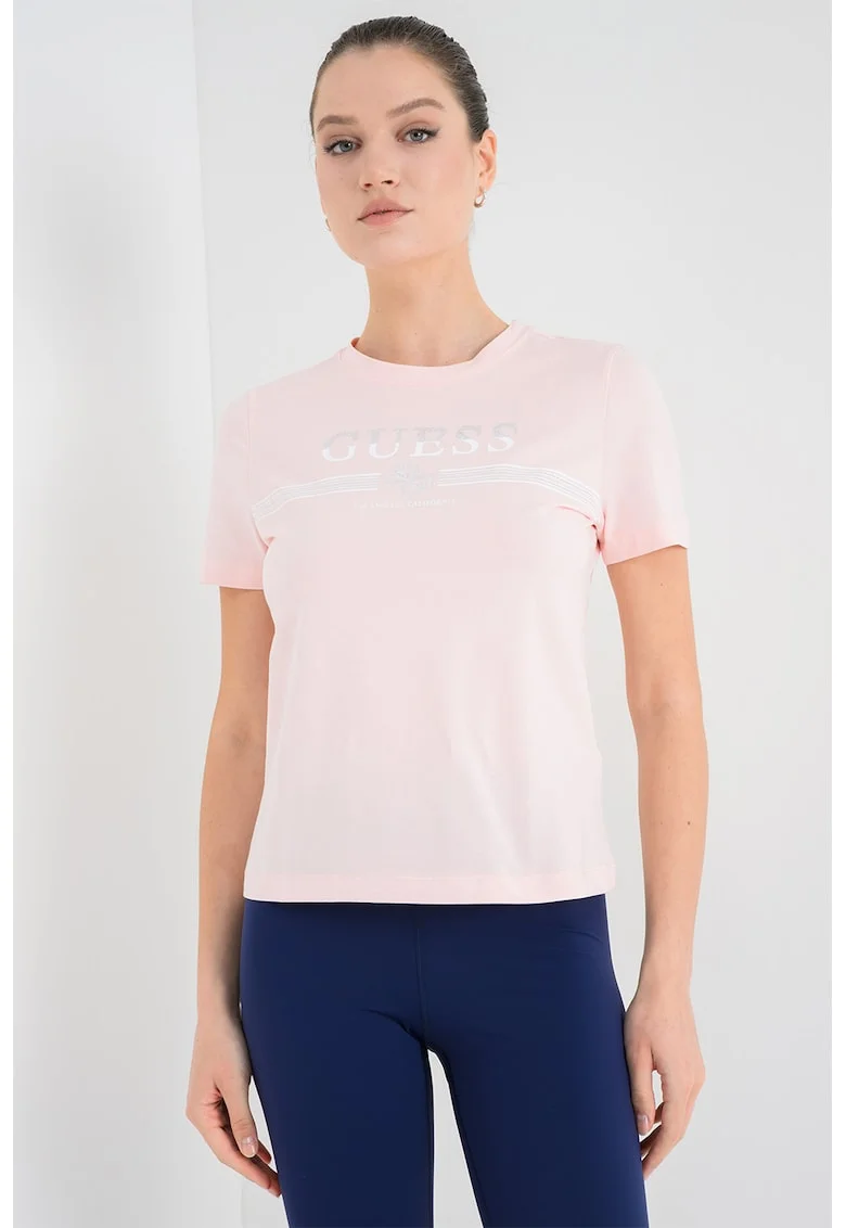 Tricou cu logo, pentru fitness, Alb/Roz pastel