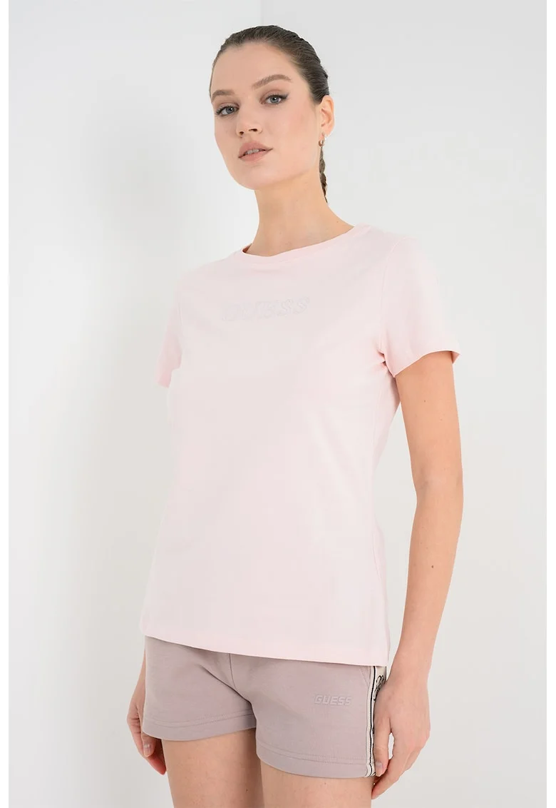Tricou cu logo, pentru fitness, Roz pastel