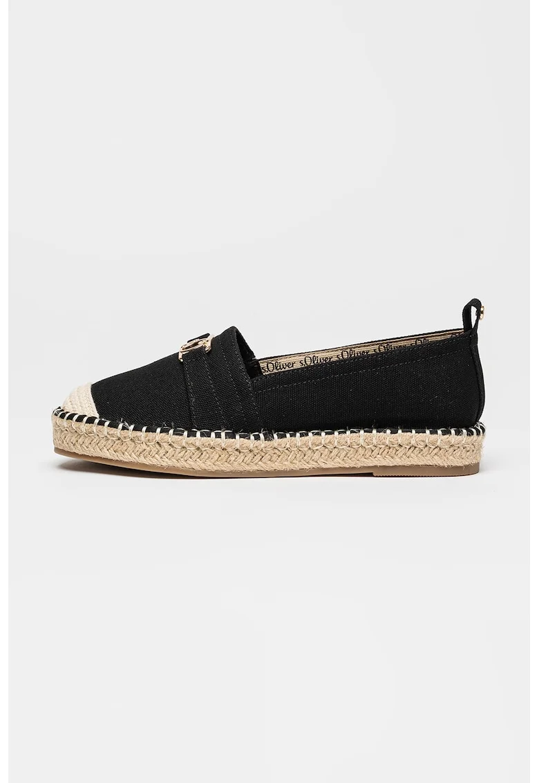 Espadrile din panza cu aplicatie cu logo metalic, Negru/Bej deschis