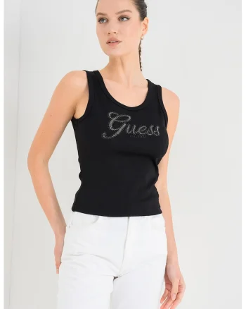 Top slim-fit cu striatii si logo, Negru
