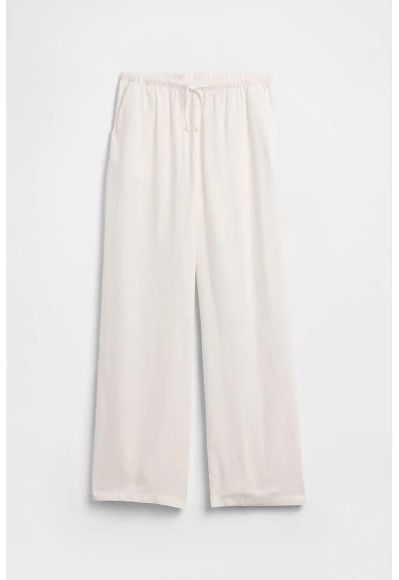Pantaloni din amestec de in cu snur, Alb murdar