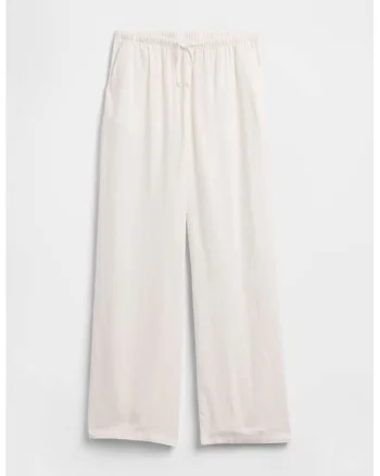 Pantaloni din amestec de in cu snur, Alb murdar