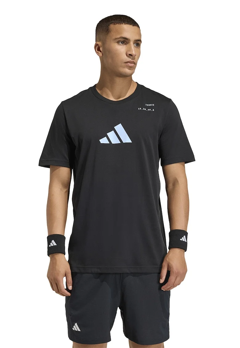 Tricou cu imprimeu grafic pentru tenis, Negru/Albastru glaciar