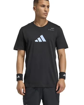 Tricou cu imprimeu grafic pentru tenis, Negru/Albastru glaciar
