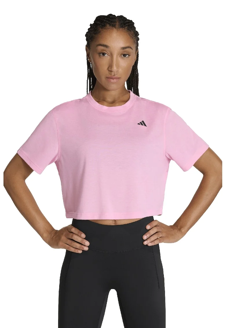 Tricou crop pentru fitness, Roz pastel