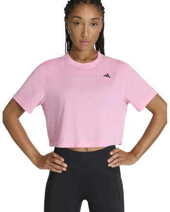 Tricou crop pentru fitness, Roz pastel
