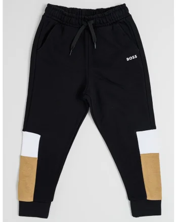 Pantaloni de trening cu snur si model colorblock, Negru/Maro camel