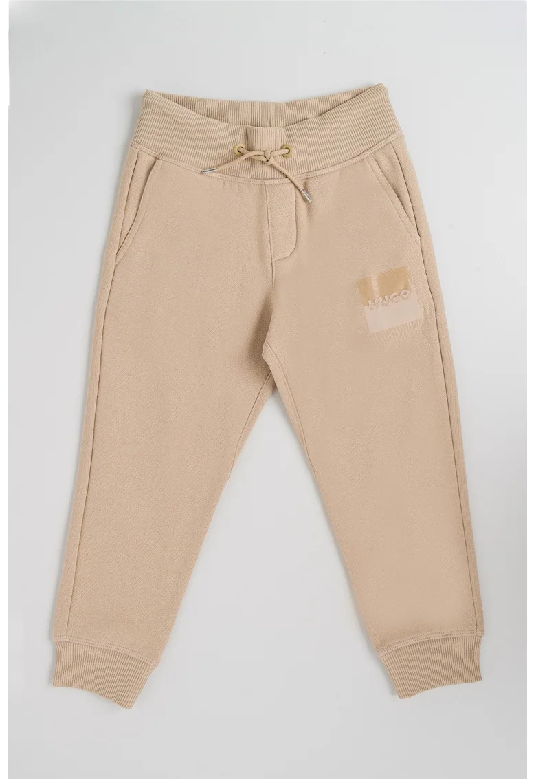 Pantaloni de trening cu talie medie si snur, Maro camel