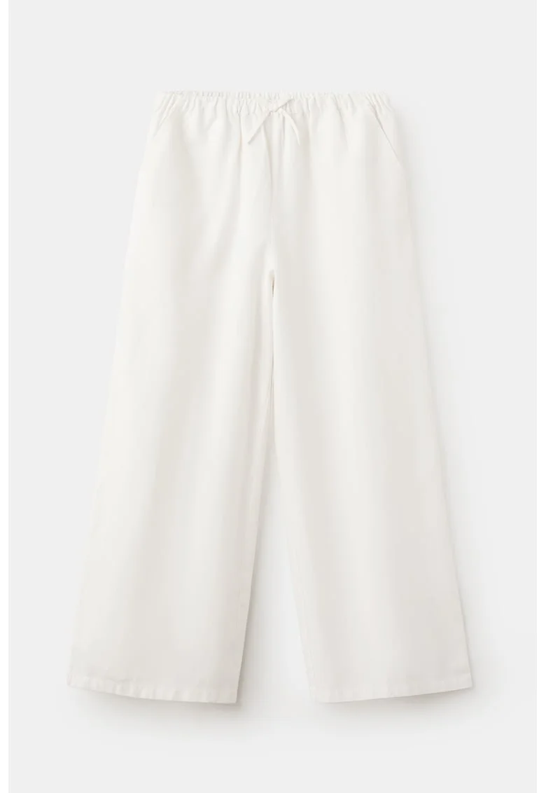 Pantaloni cu croiala dreapta si talie elastica, Alb murdar
