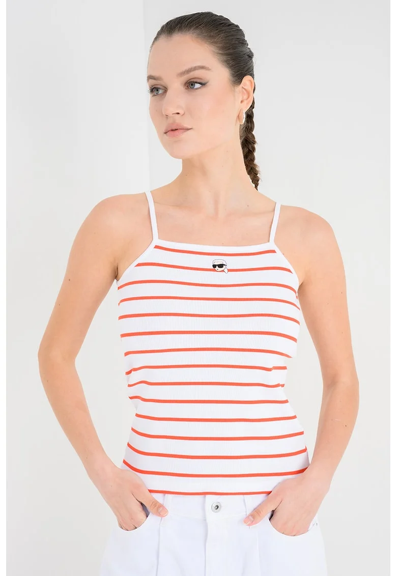 Top slim fit din amestec de bumbac organic Ikon, Alb/Rosu vermillion