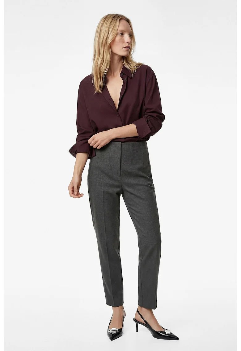 Pantaloni slim fit cu talie inalta, Gri inchis