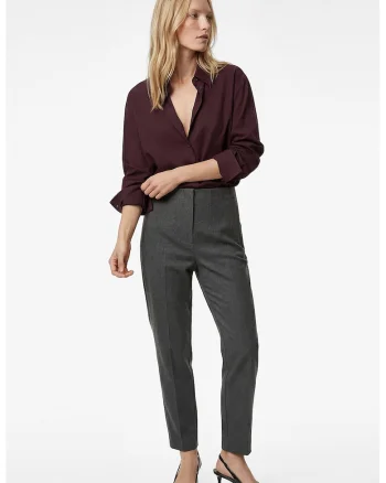 Pantaloni slim fit cu talie inalta, Gri inchis